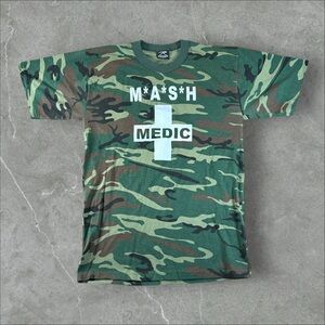 Vintage MASH Shirt Men Large Green Woodland Camo 90s Medic Tv Show Single Stitch